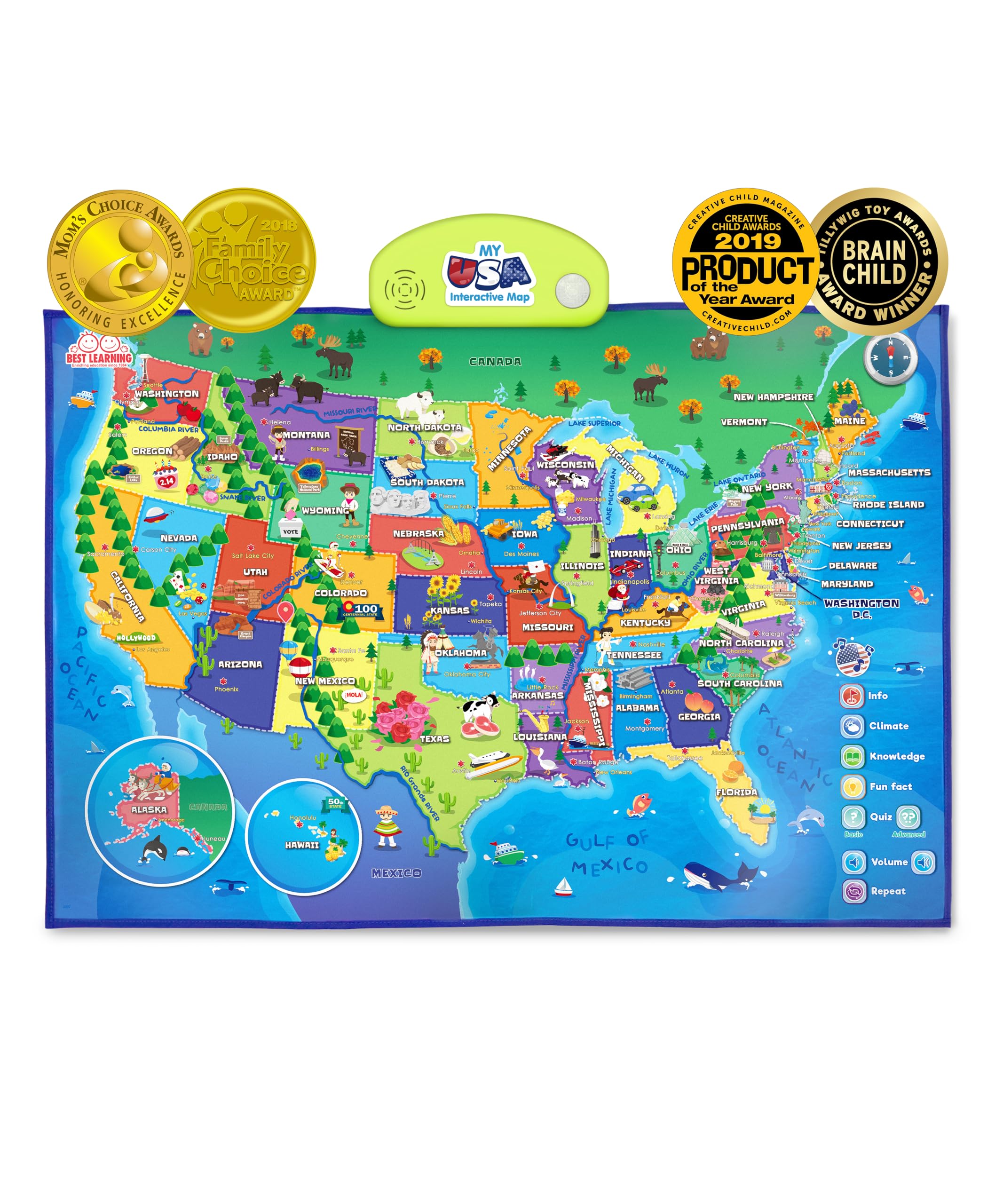 Best Learning i-Poster USA map shows states and capitals interactively for kids.