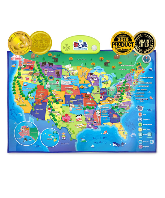 Best Learning i-Poster USA map shows states and capitals interactively for kids.