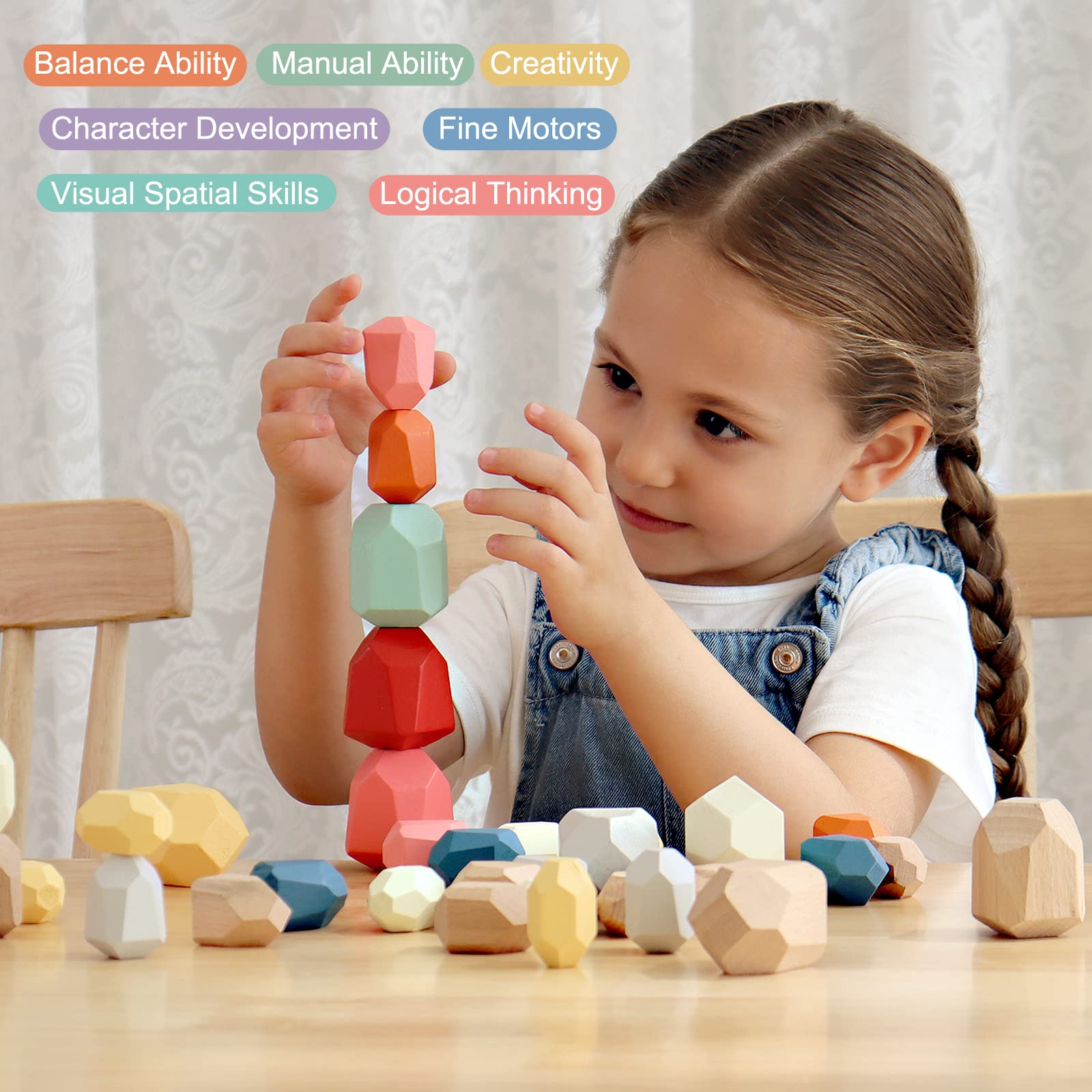 BESTAMTOY natural wood blocks with eco paint offer safe tactile coloring play