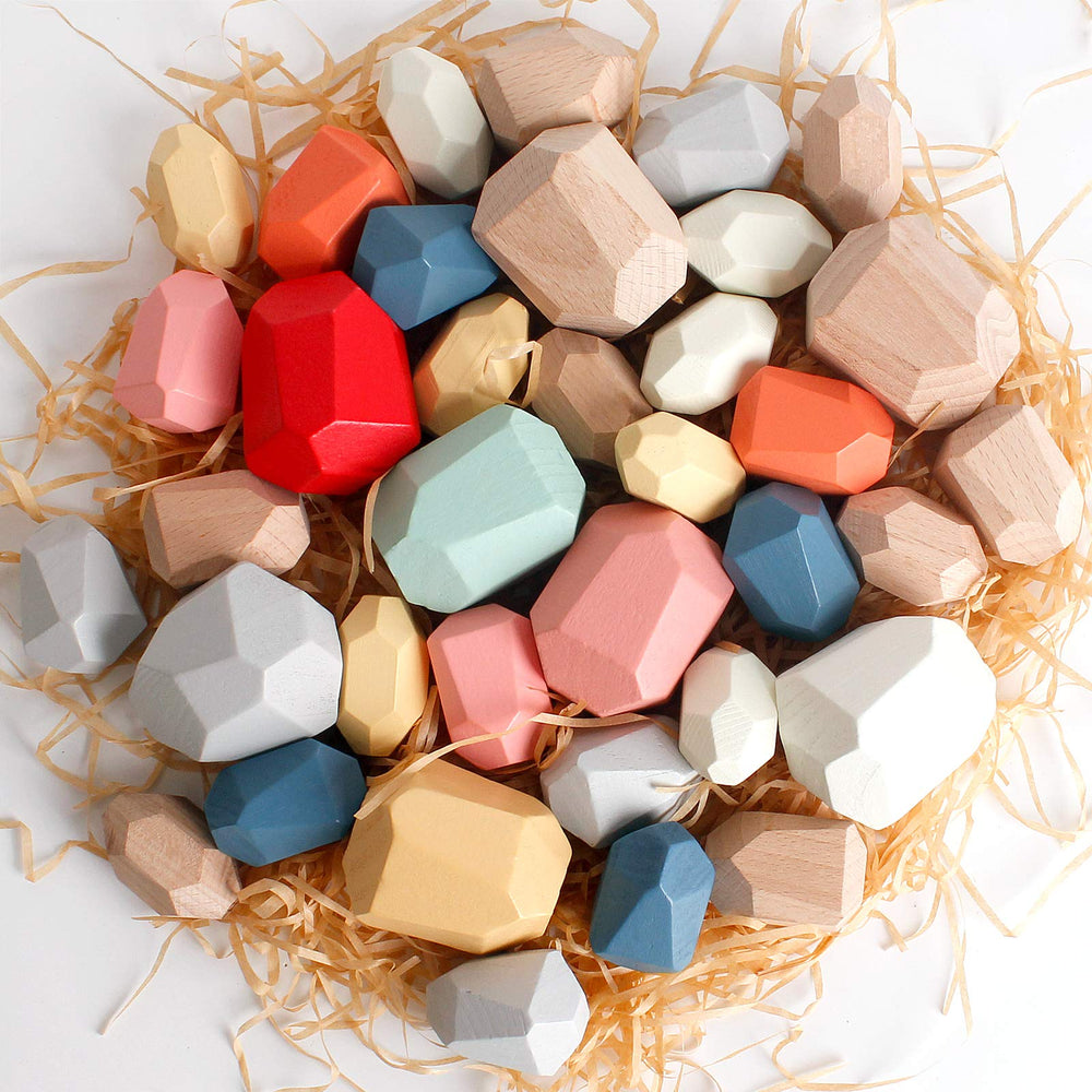 BESTAMTOY smooth wooden stones showcase stacked balancing challenges for little hands