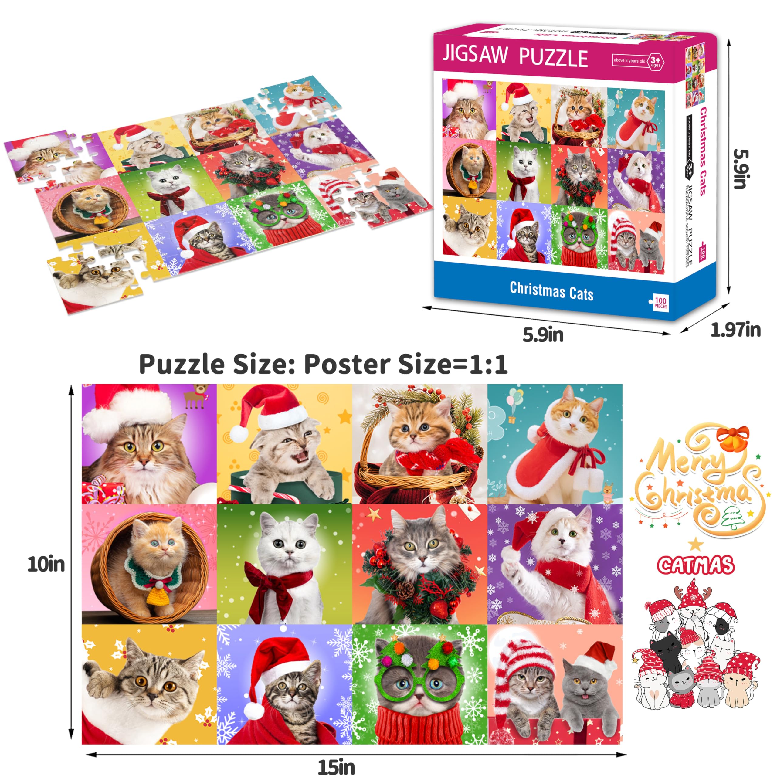 Close-up of Bestbase Christmas Cat Puzzle pieces highlighting interlocking shapes for focus