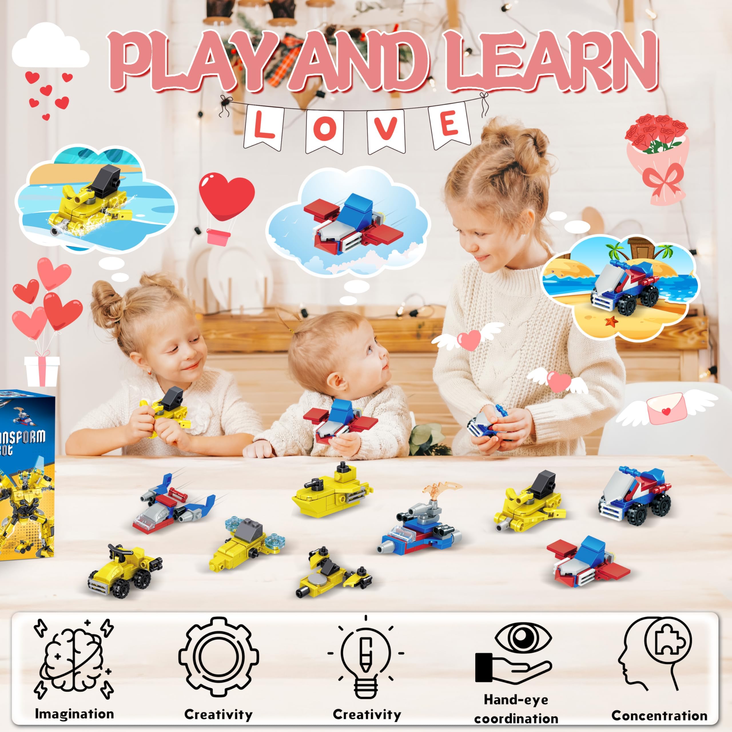 Bestbase transform robot blocks classroom-fun set for Valentine exchanges.