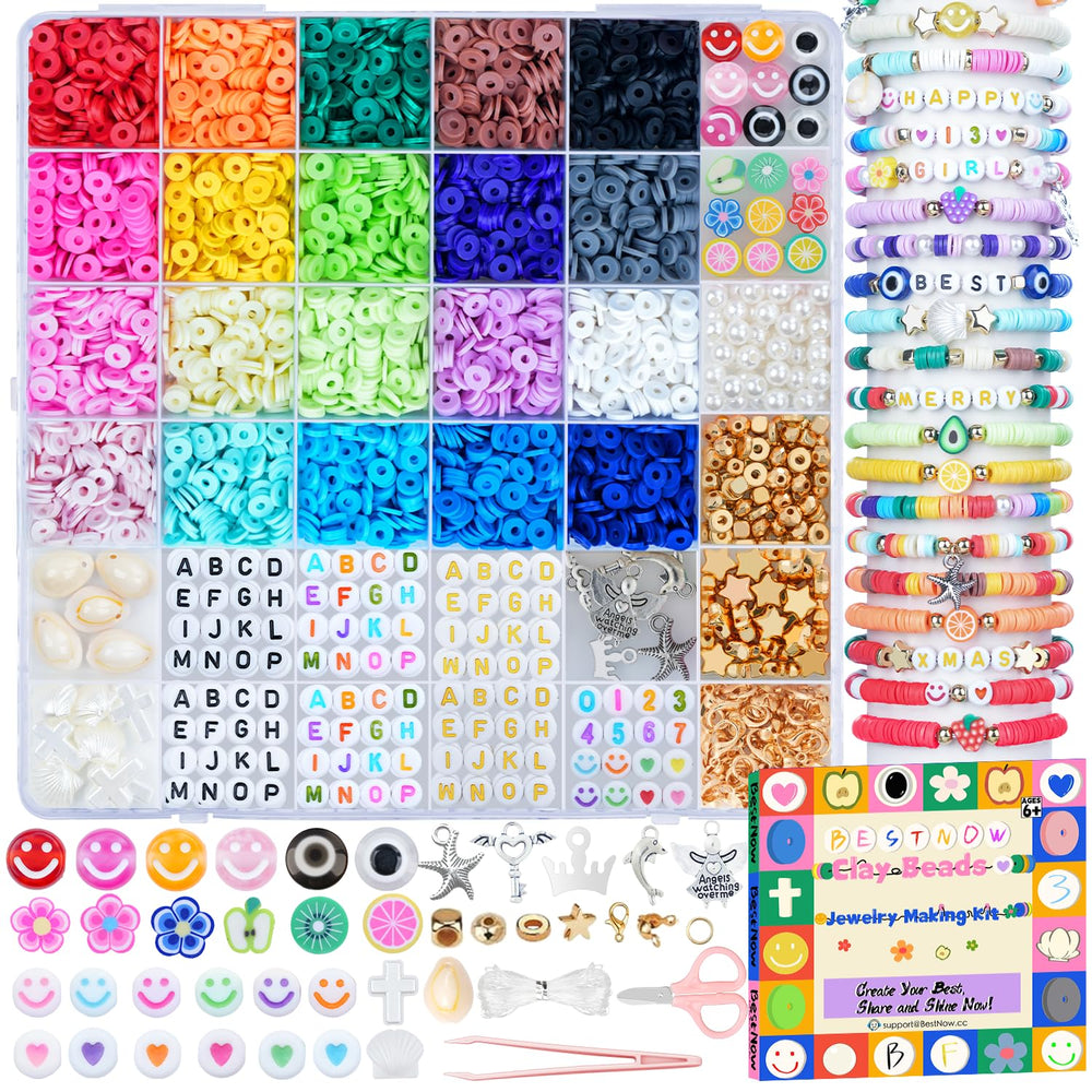 BestNow clay beads kit close-up of 4500 beads for colorful jewelry making.