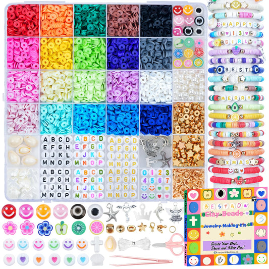 BestNow clay beads kit close-up of 4500 beads for colorful jewelry making.