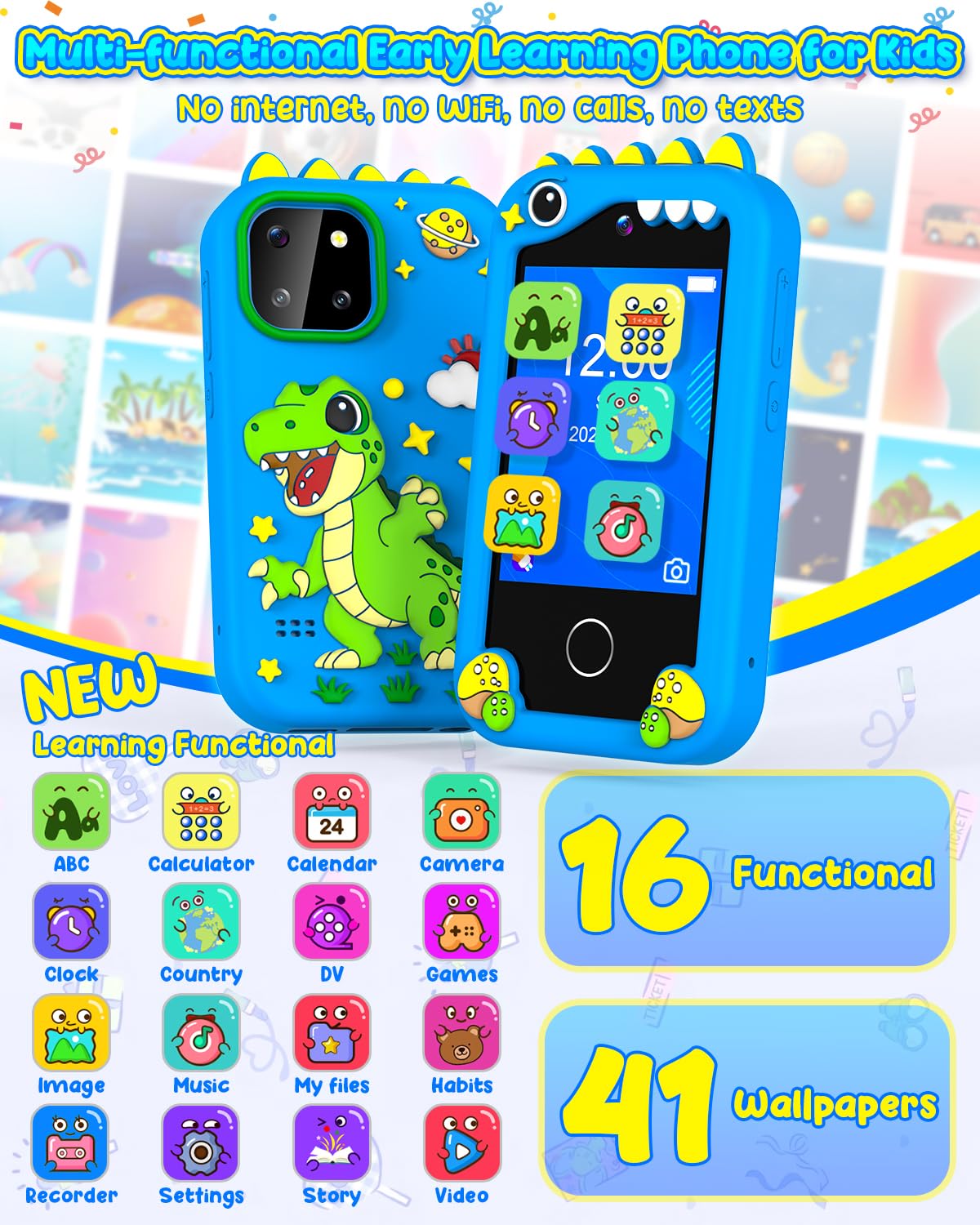 BESTOONE Kids Phone screen UI shows learning apps and games