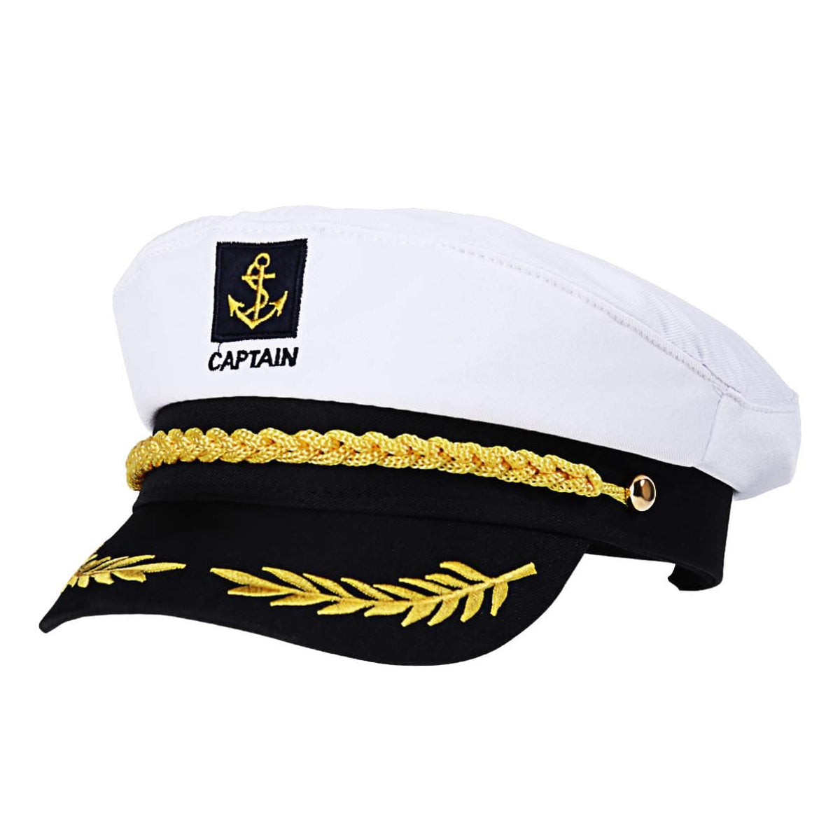 BESTOYARD captain hat front view with gold embroidery, ideal for nautical cosplay.