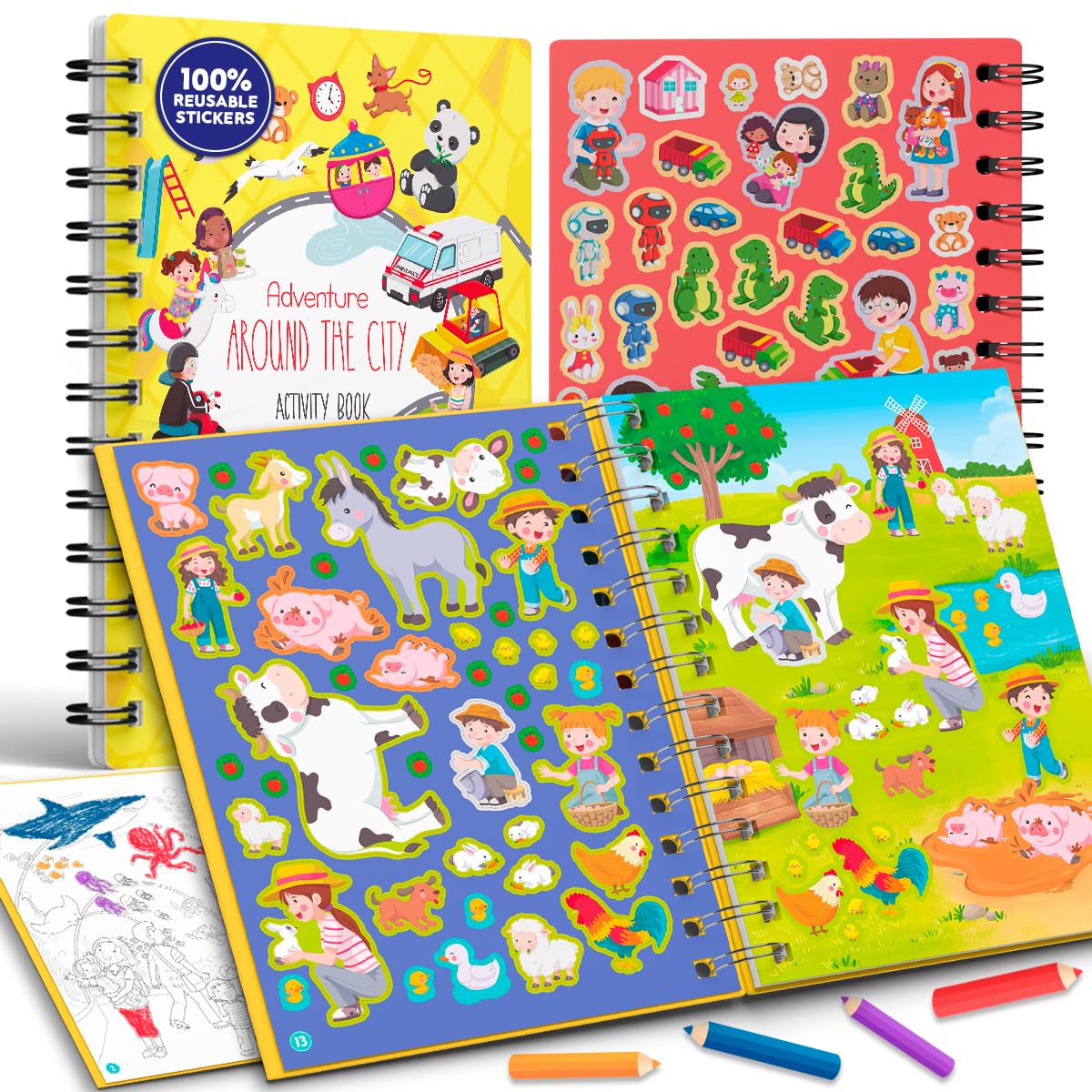 Bestus Kids Sticker Book cover featuring bright scenes for creative travel play.
