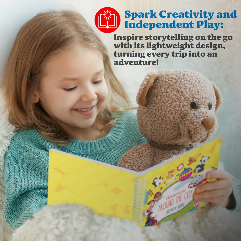 Bestus travel-friendly sticker book used during car rides for quiet play.