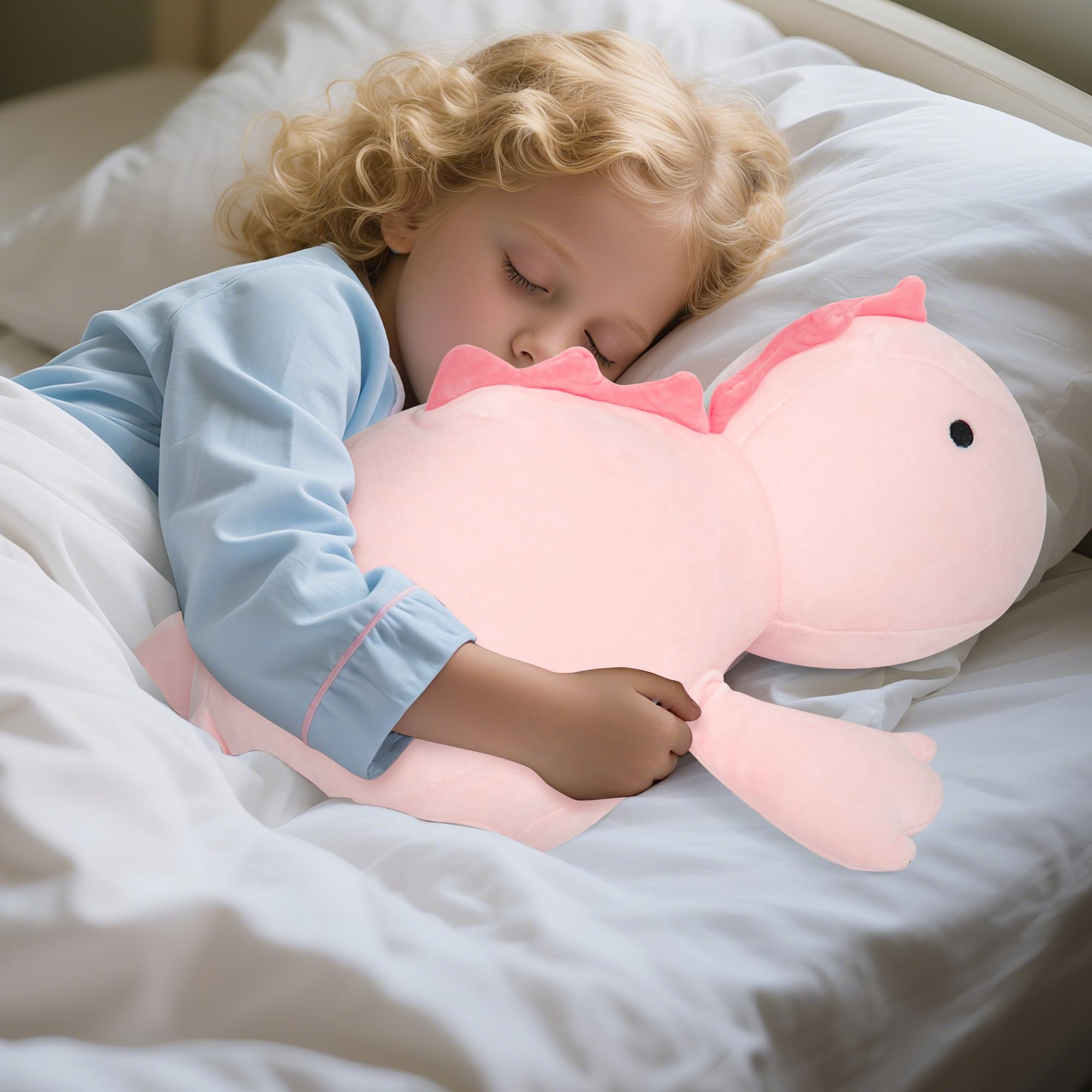 BestVIVE pink dinosaur plush in hands for relaxing hug
