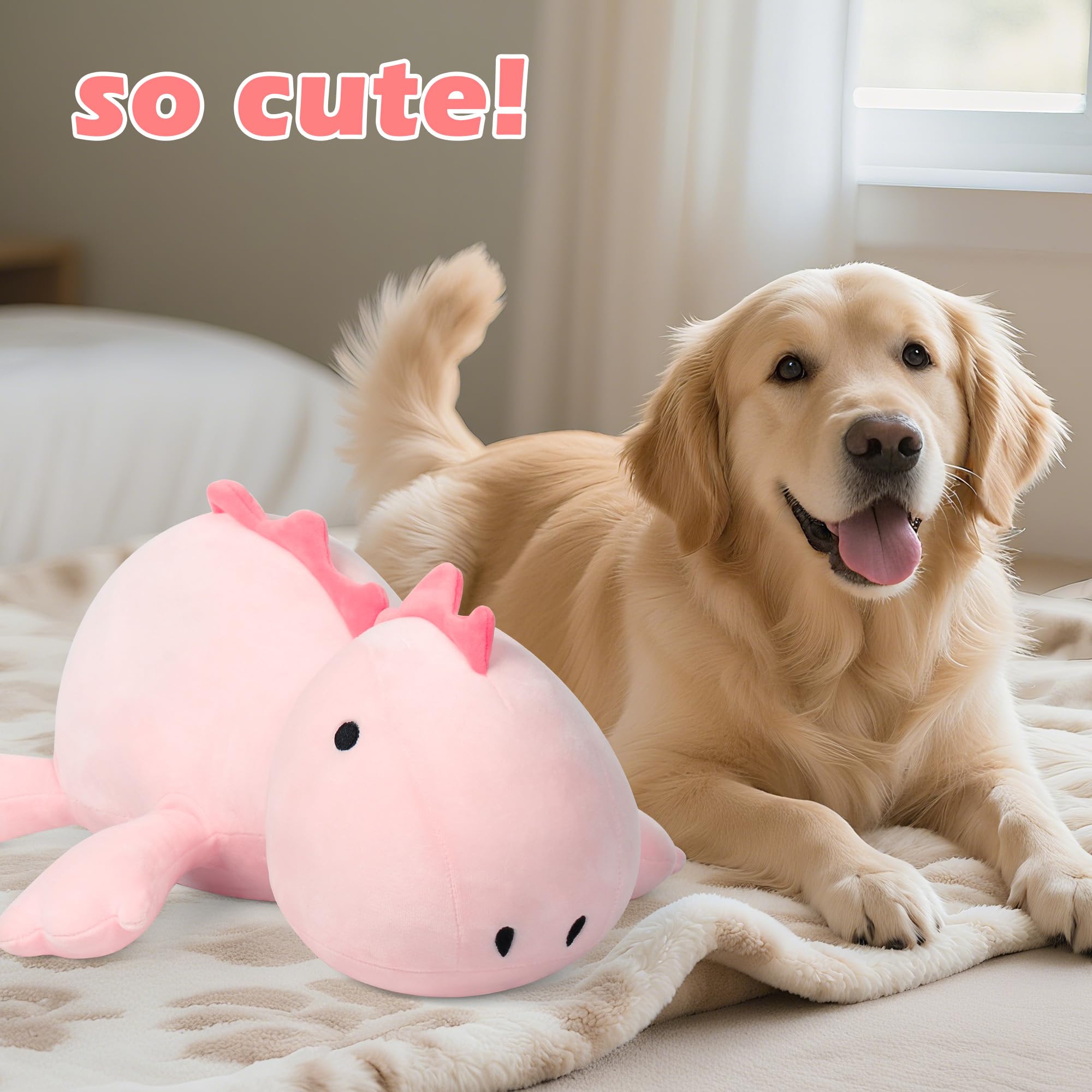 BestVIVE pink dinosaur plush side view for decorative cuddling
