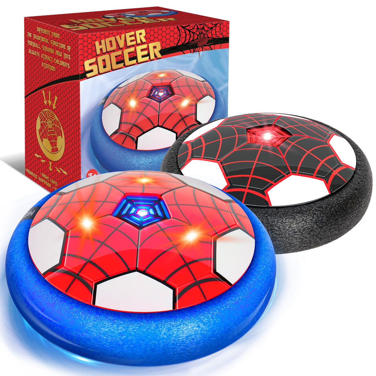 BESTVIVE hover soccer ball in red and black for safe indoor play.