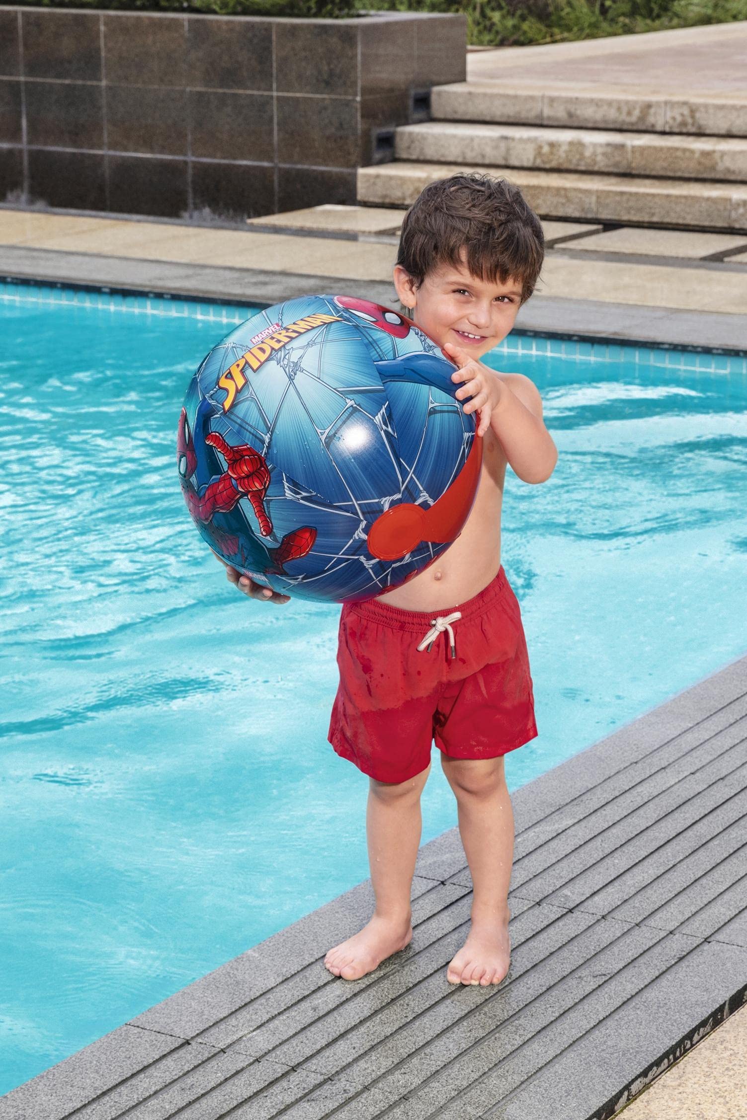 Bestway Spider-Man ball graphic close-up highlighting vibrant superhero visuals for kids.