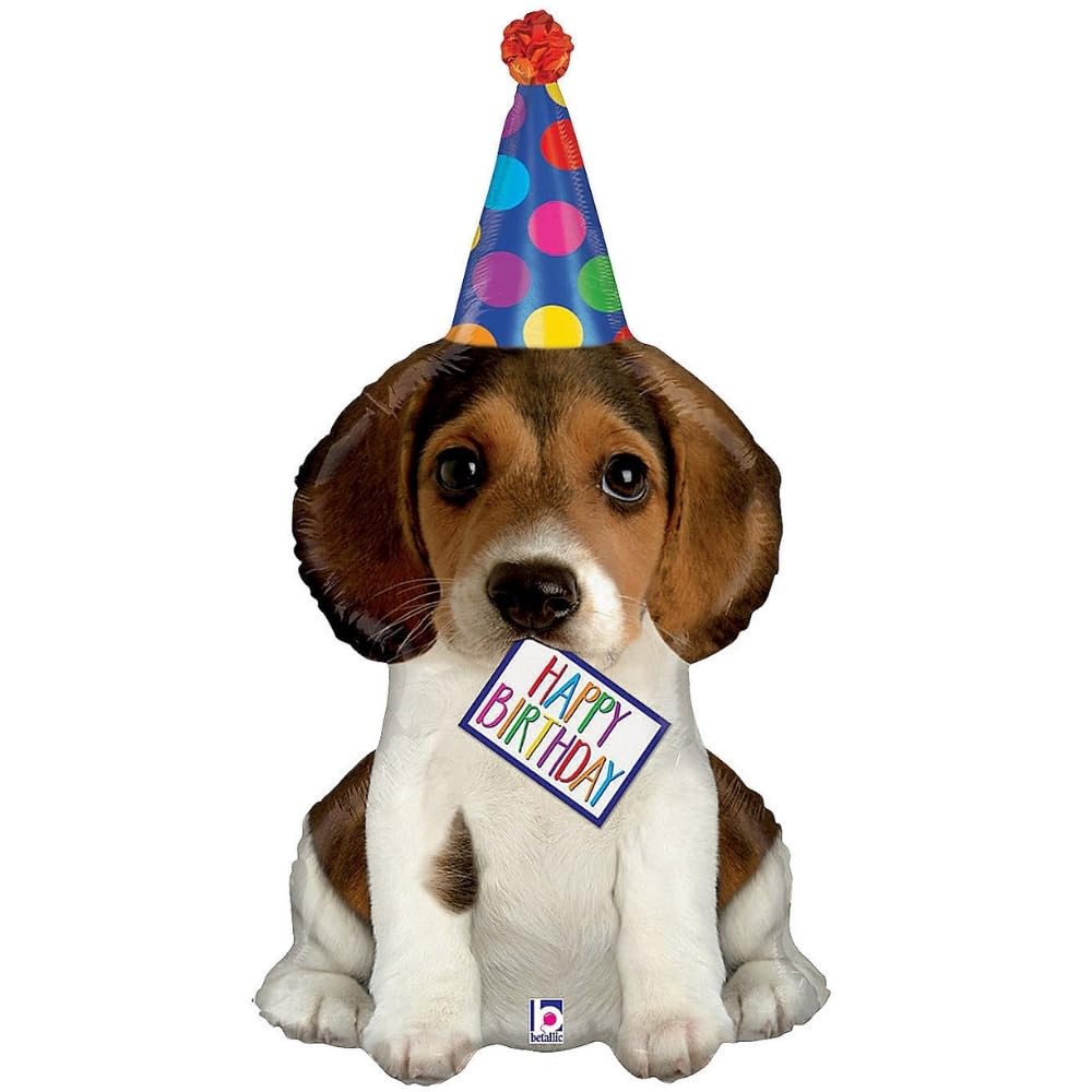 Betallic XL 41-inch Happy Birthday Puppy balloon, front view, a charming party centerpiece