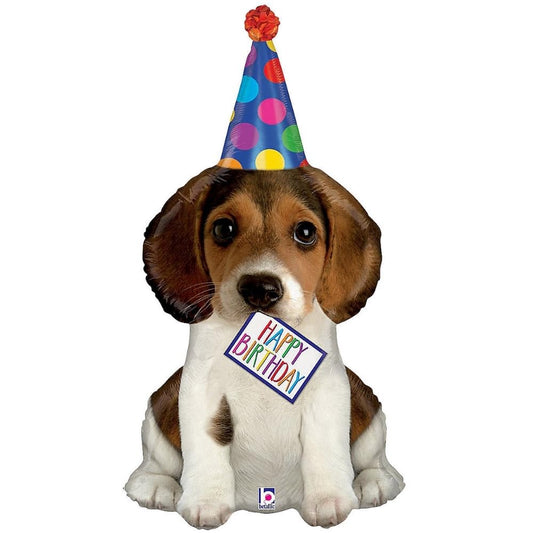 Betallic XL 41-inch Happy Birthday Puppy balloon, front view, a charming party centerpiece