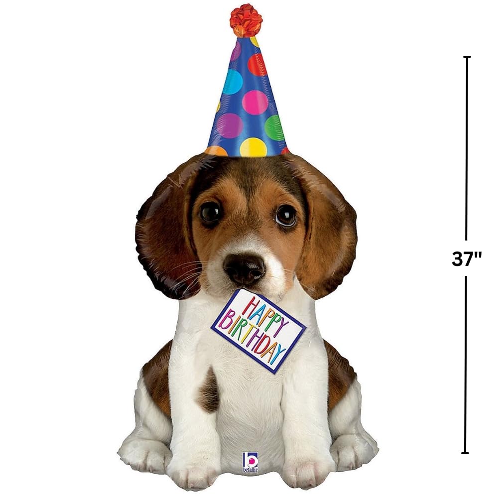 Betallic XL 41-inch Happy Birthday Puppy balloon, inflation-ready, perfect for photo moments