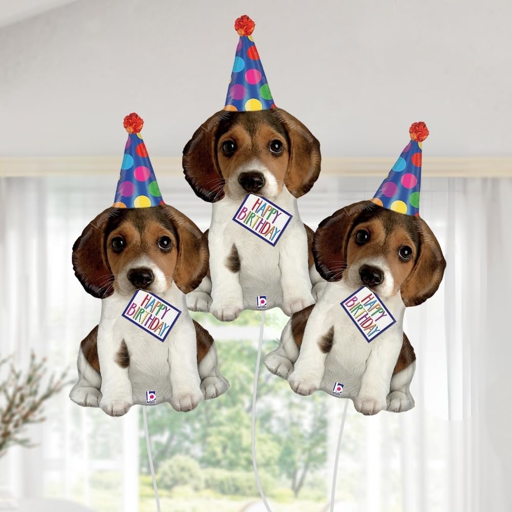 Betallic XL 41-inch Happy Birthday Puppy balloon, uninflated packaging, ships ready to set up