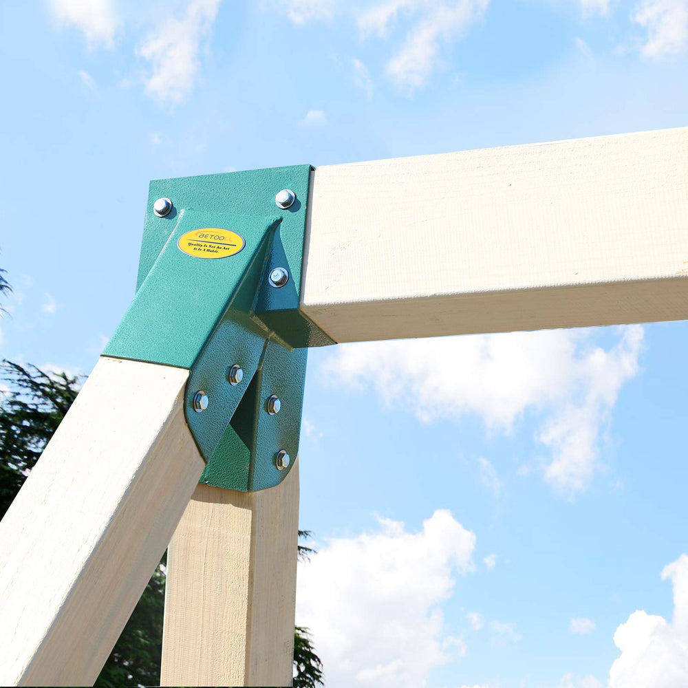 BETOOLL bracket attached to top beam and 4x4 legs for sturdy assembly