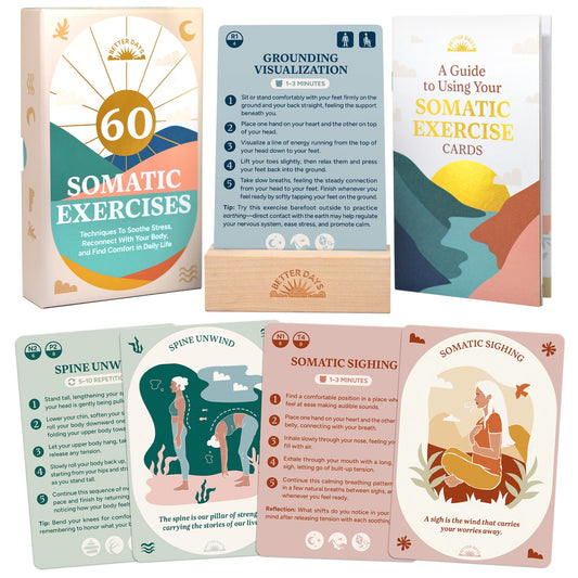 Better Days 60 somatic cards on a stand for quick grounding and encouragement.