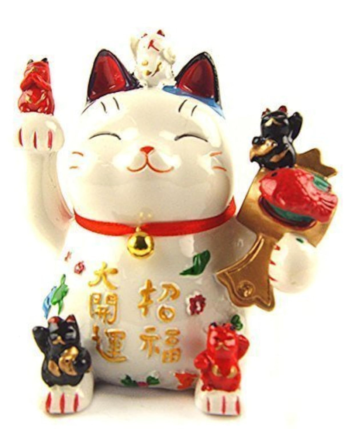 Betterdecor Maneki Neko figurine with fixed arm enhances welcoming desk ambiance.