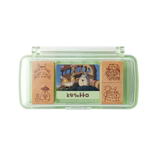 Beverly Ghibli Cat Bus stamp close-up with olive green ink for planners and journaling