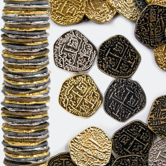 Beverly Oaks pirate coins gold doubloon closeup showing rich finish for display and gifting.