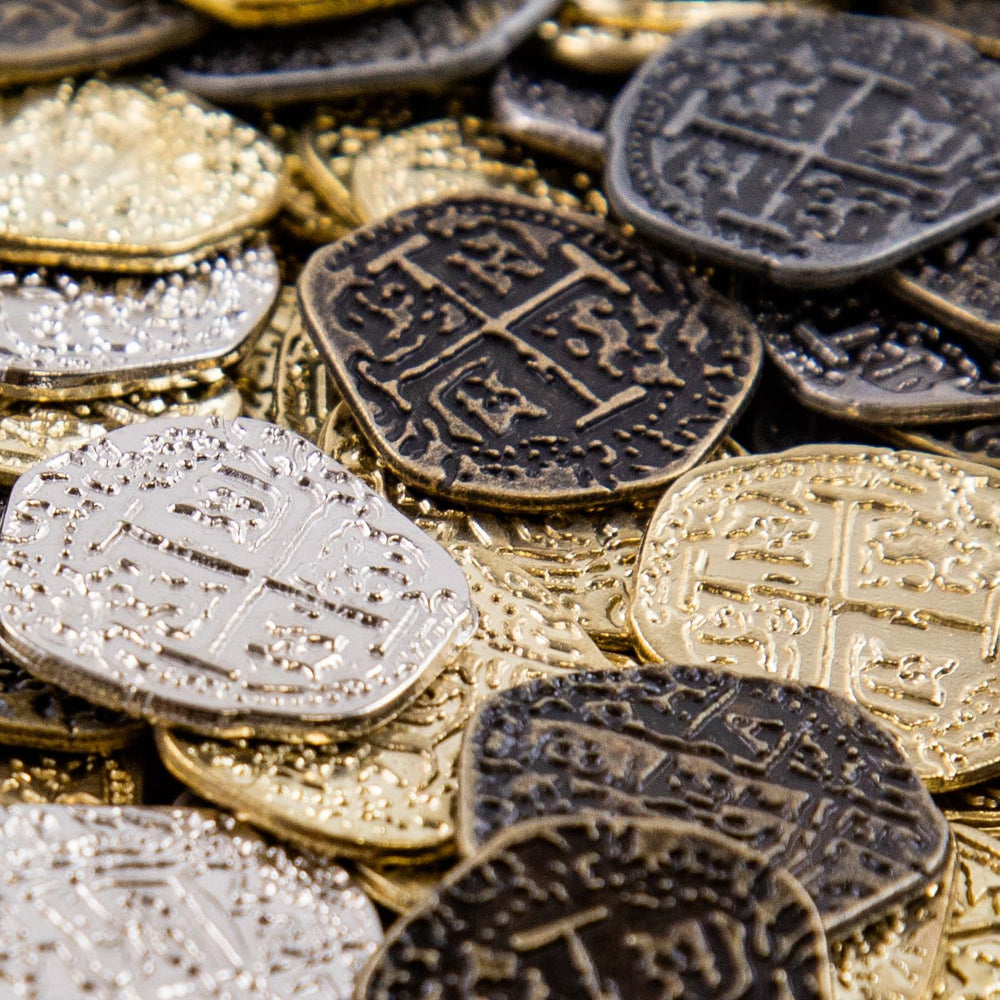 Beverly Oaks pirate coins arranged as prop setup for costumes and photos.