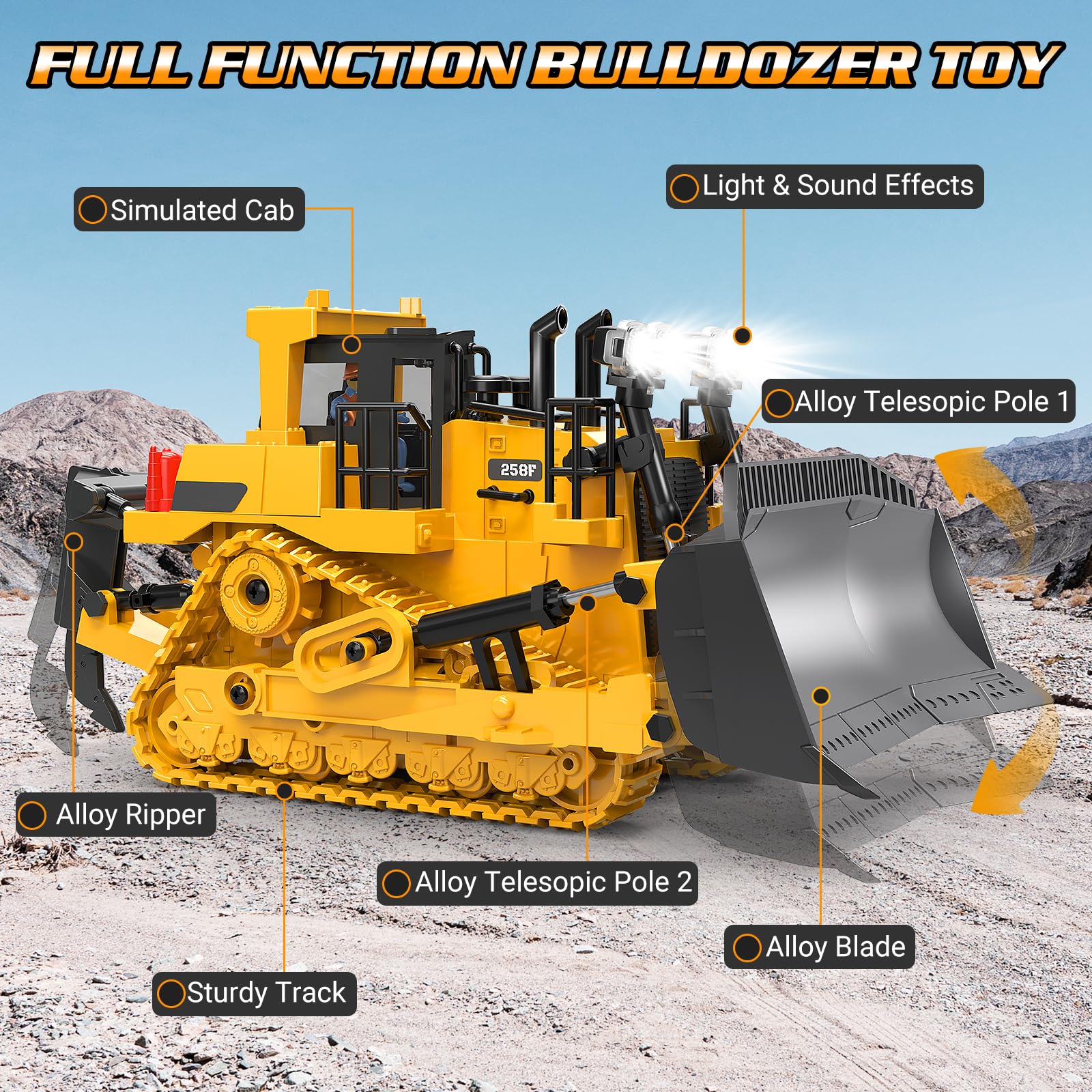 BEWEAI RC Bulldozer with 9-channel remote enables precise control during play