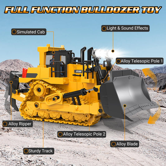 BEWEAI RC Bulldozer with 9-channel remote enables precise control during play