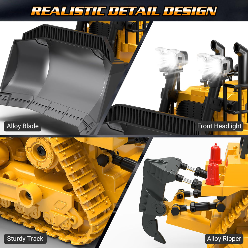 BEWEAI RC Bulldozer’s all-terrain triangular tracks support outdoor exploration