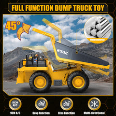 BEWEAI RC Dump Truck 9-channel remote enables precise outdoor control.