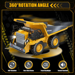 BEWEAI Dump Truck features LED headlights and authentic engine sounds.