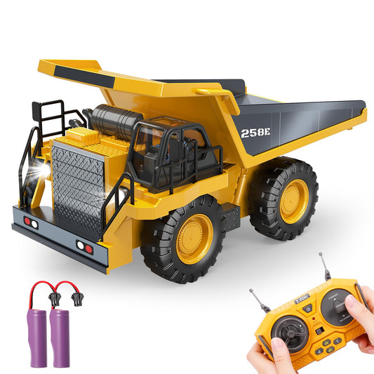 BEWEAI RC Dump Truck with metal bed shows durable, realistic dumping action.