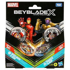Beyblade BBX Thanos Iron Man burst pose for dynamic battles.