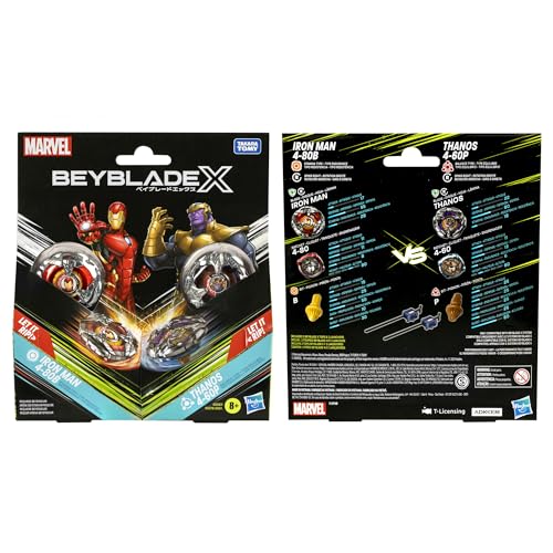Beyblade BBX Thanos Iron Man packaging highlighting premium collector appeal.