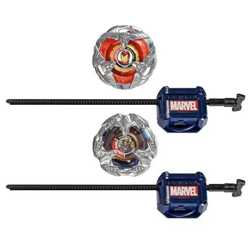 Beyblade BBX Thanos Iron Man side action shot showcasing durability.