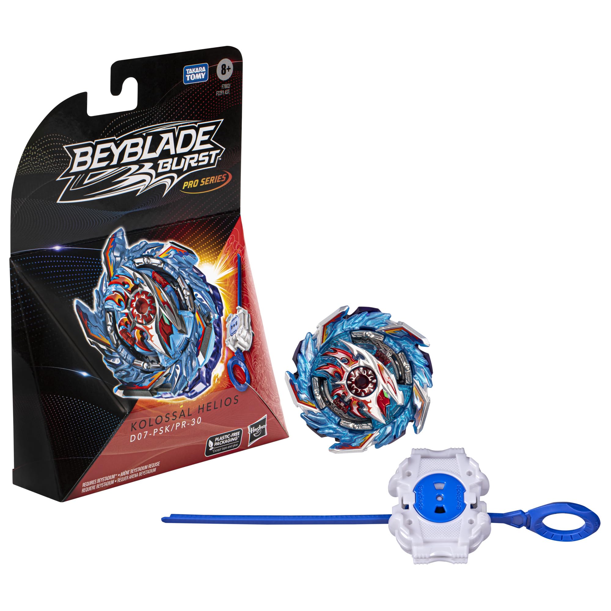 Beyblade BEY PS KOLOSSAL Helios top in action, authentic design for pro-style battles.