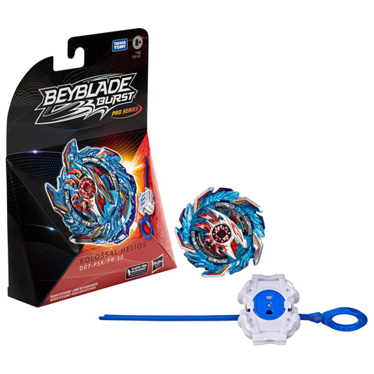 Beyblade BEY PS KOLOSSAL Helios top in action, authentic design for pro-style battles.