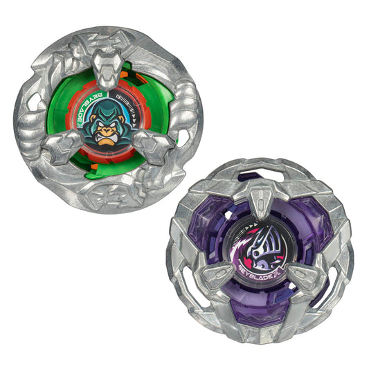 Beyblade Helm Knight 5-80T top balancing defense and stamina in flight.