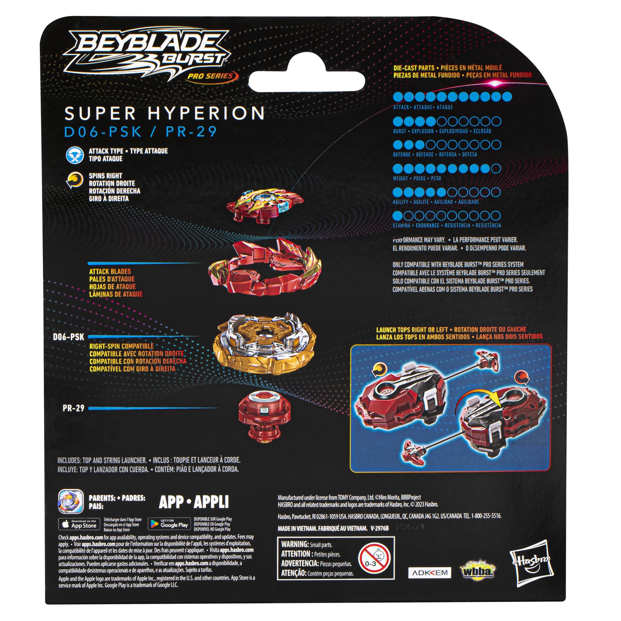 Launcher showing spin-direction conversion for versatile Beyblade battles.