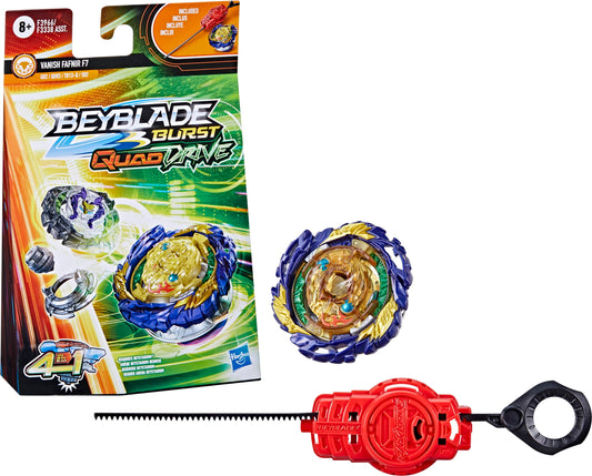 Beyblade QuadDrive Vanish Fafnir F7 top ready for battle with precise configuration options.