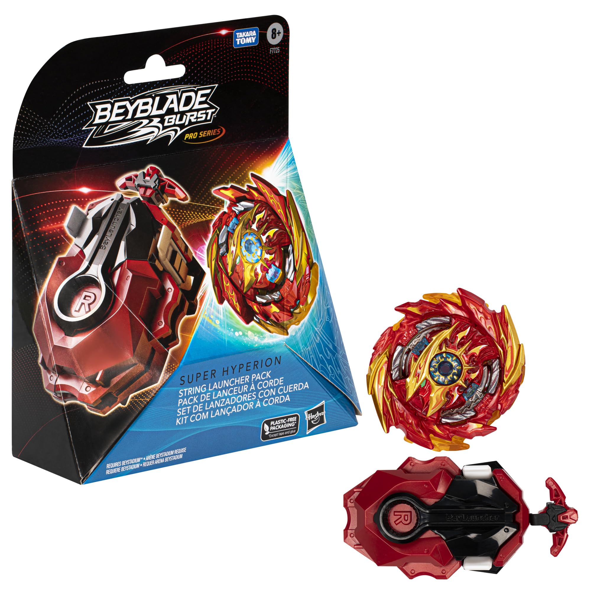 Beyblade Super Hyperion launcher in right/left spin mode for quick battles.
