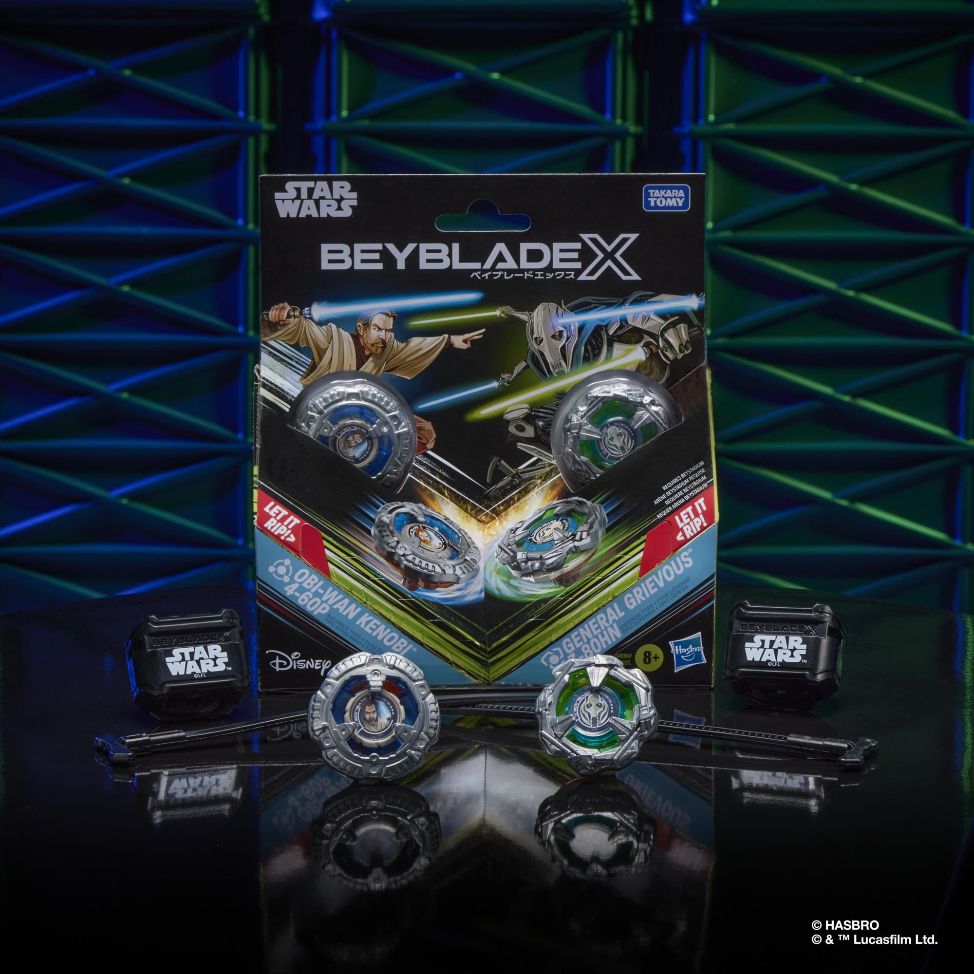 Beyblade X arena setup close-up showing acceleration rails and sprocket interface.