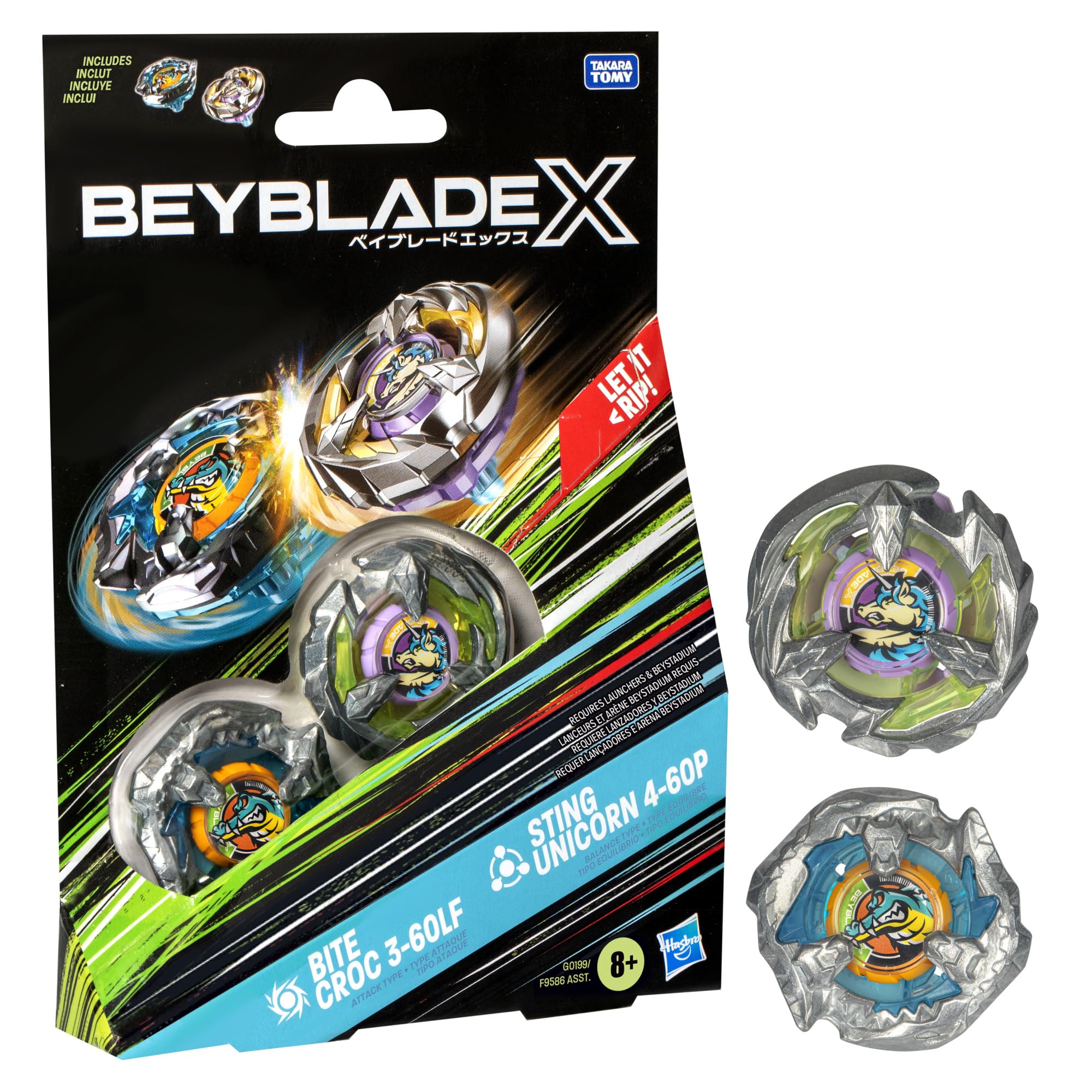 Beyblade X Bite Croc 3-60LF top in attack mode for fast bursts