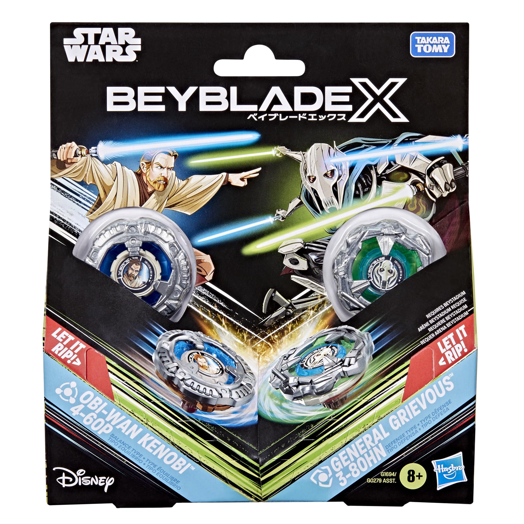 Beyblade X General Grievous 3-80HN top with right-spin defense for quick rebounds.