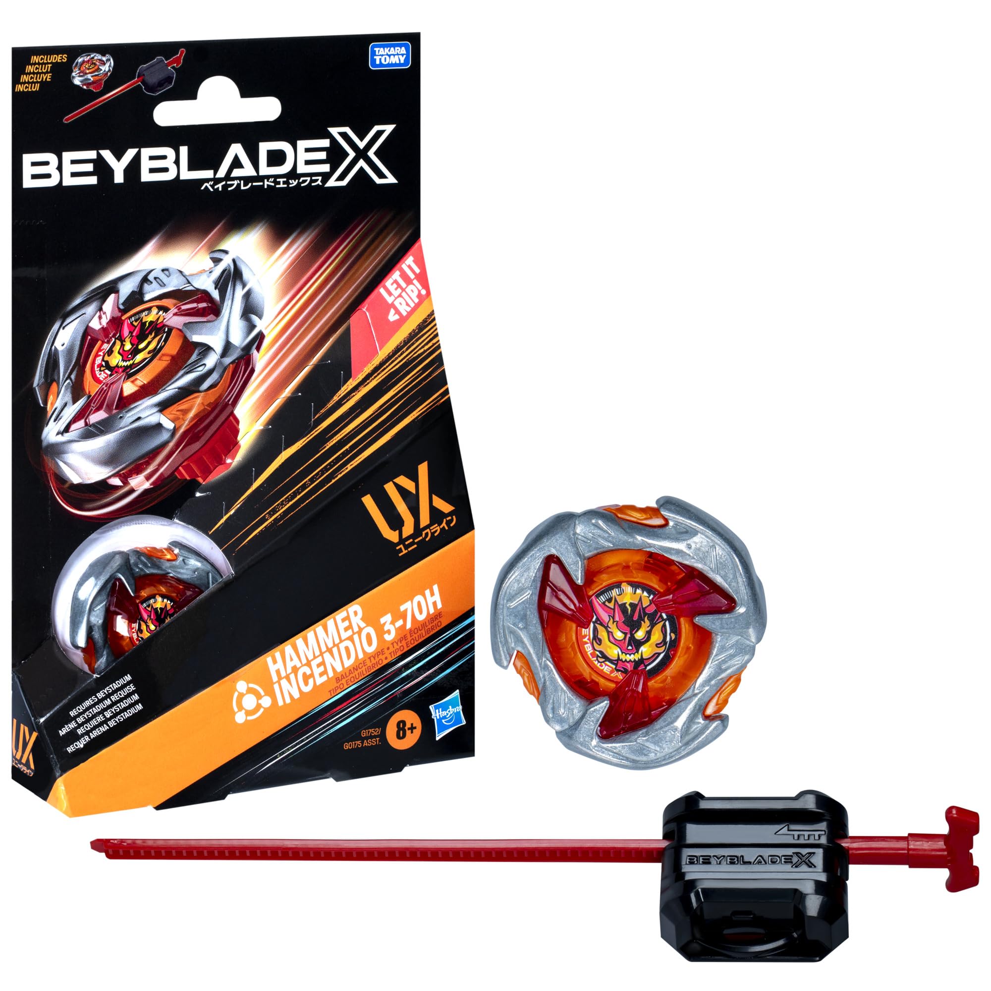 Beyblade X Hammer Incendio top in action with durable die-cast metal.