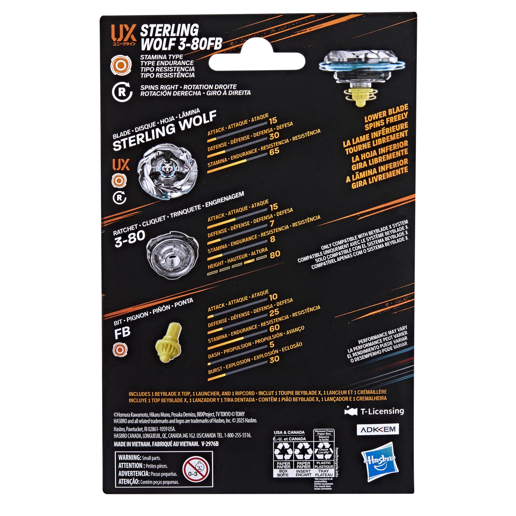 Beyblade X interchangeable blade and ratchet enable customization.
