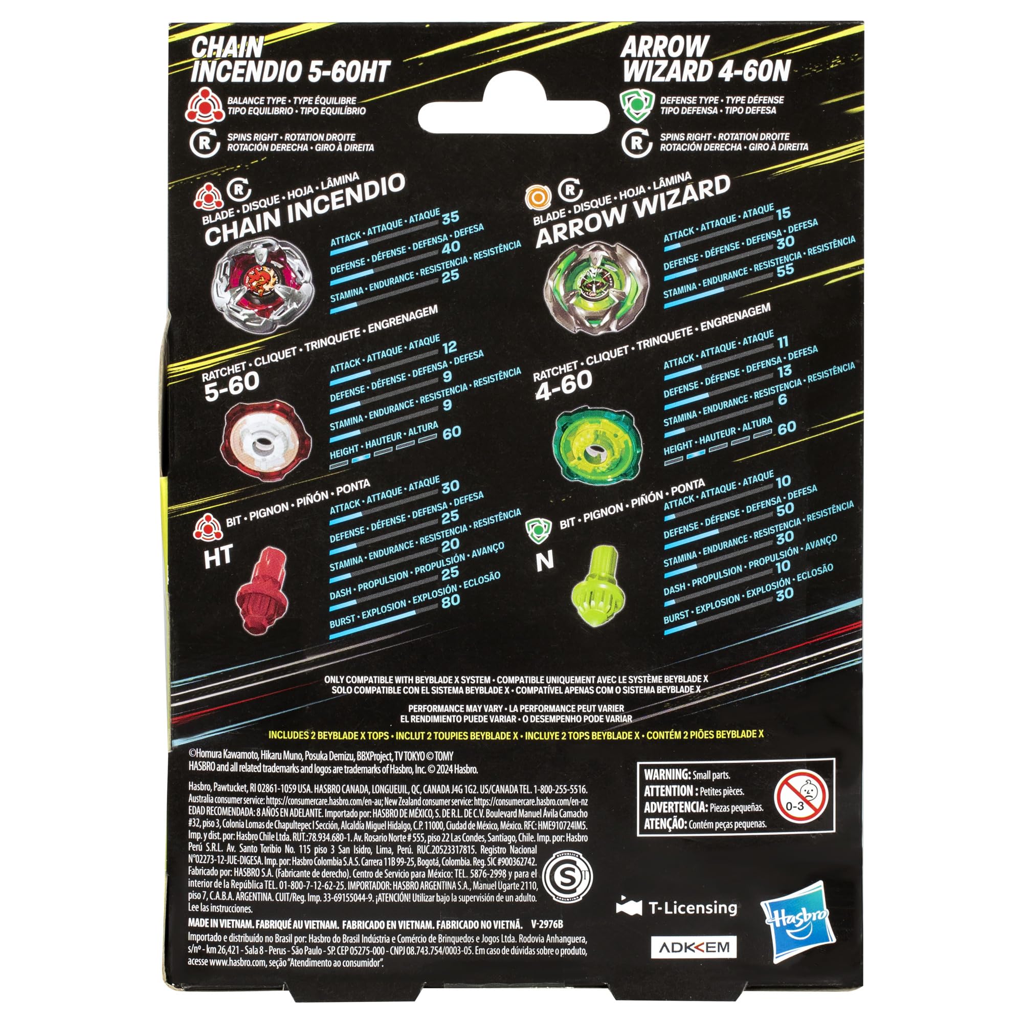 Beyblade X interchangeable parts on display for customizable clashes.
