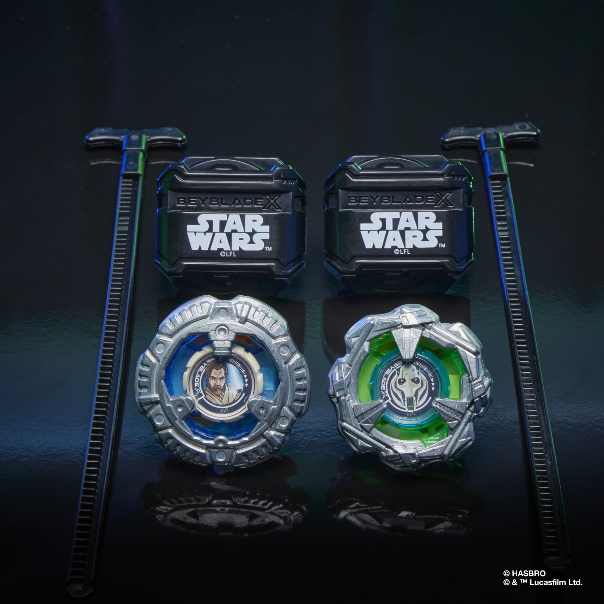 Beyblade X launchers included for fast setup and launching practice.