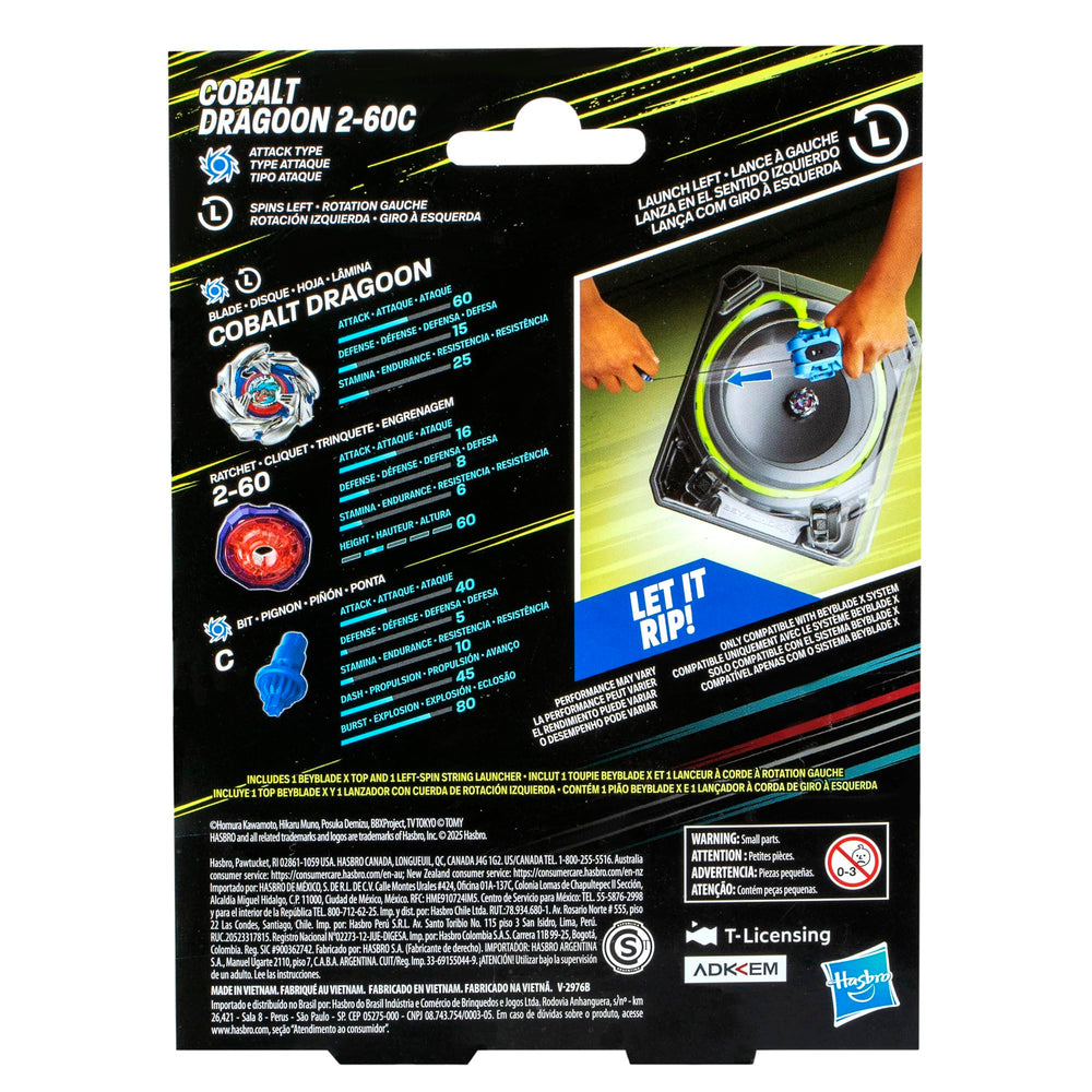 Beyblade X Cobalt Dragoon top prepared for left-spin battles