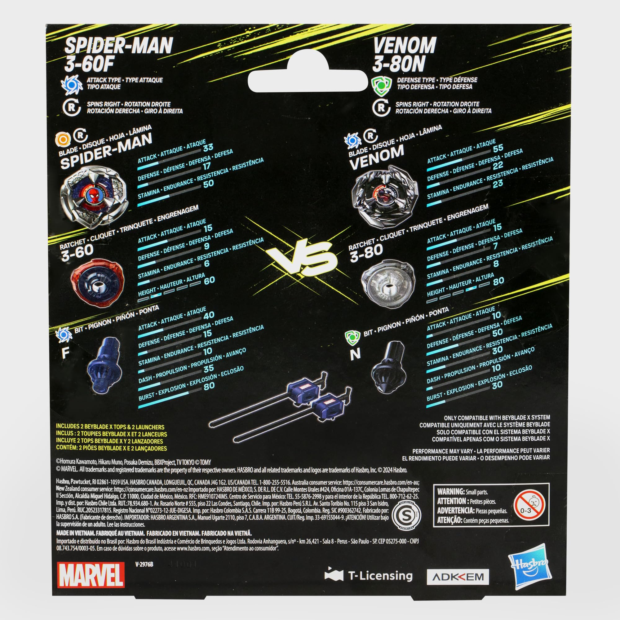 Beyblade X Marvel Collab multipack set with tops and launchers
